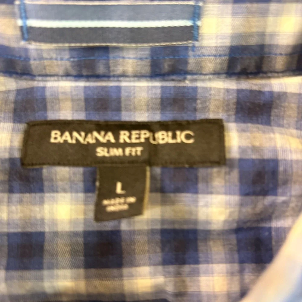 Banana Republic Mens Slim Fit Western Plaid Snap Button Shirt Blue Large 130992